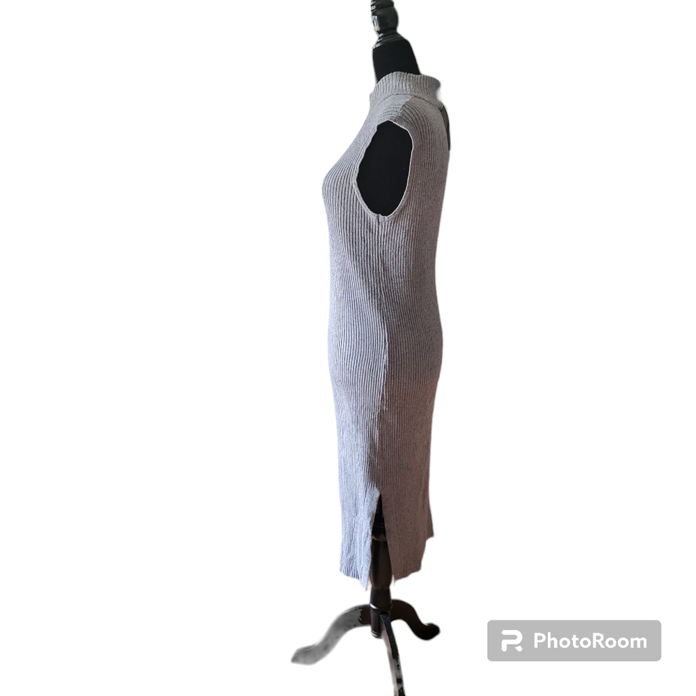 MAGASCHONI RIBBED MOCKNECK BODYCON DRESS IN GREY size L NWT - Picture 3 of 7
